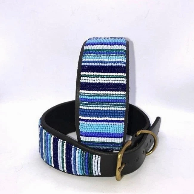 14" Luxury Beaded Leather Lurcher Dog Collar