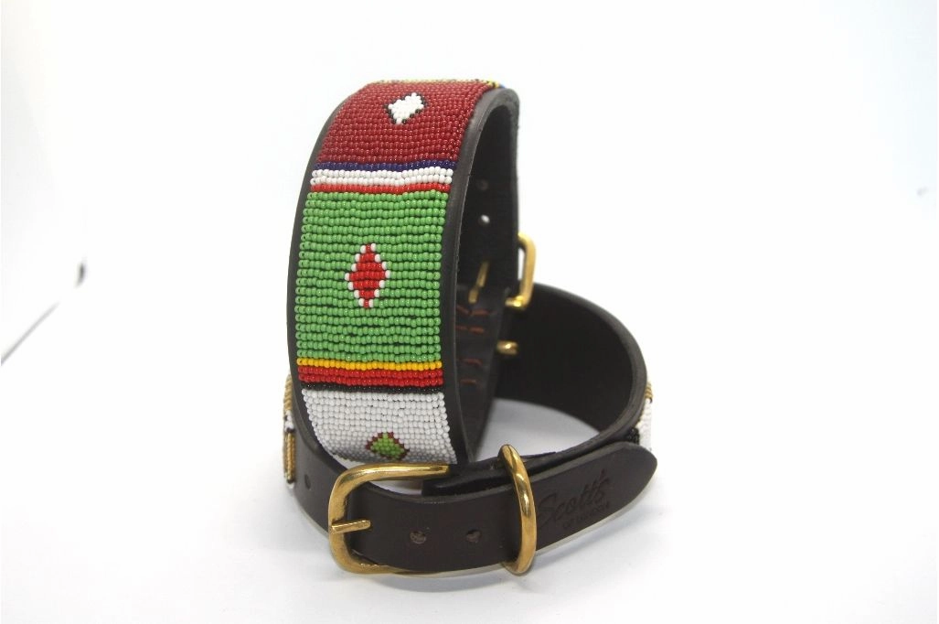 16" Luxury Beaded Leather Greyhound Dog Collar
