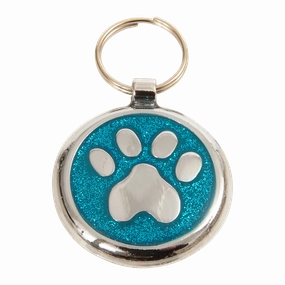 Azure Blue Paw Print Small 20mm Designer Dog Tag Shimmer Range