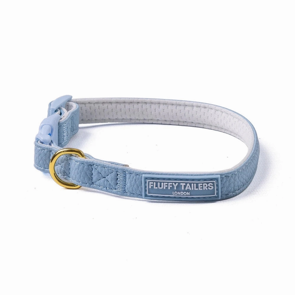 Baby Blue Vegan Leather Harness, Dog Collar, Lead and Poo Bag Holder Complete Set
