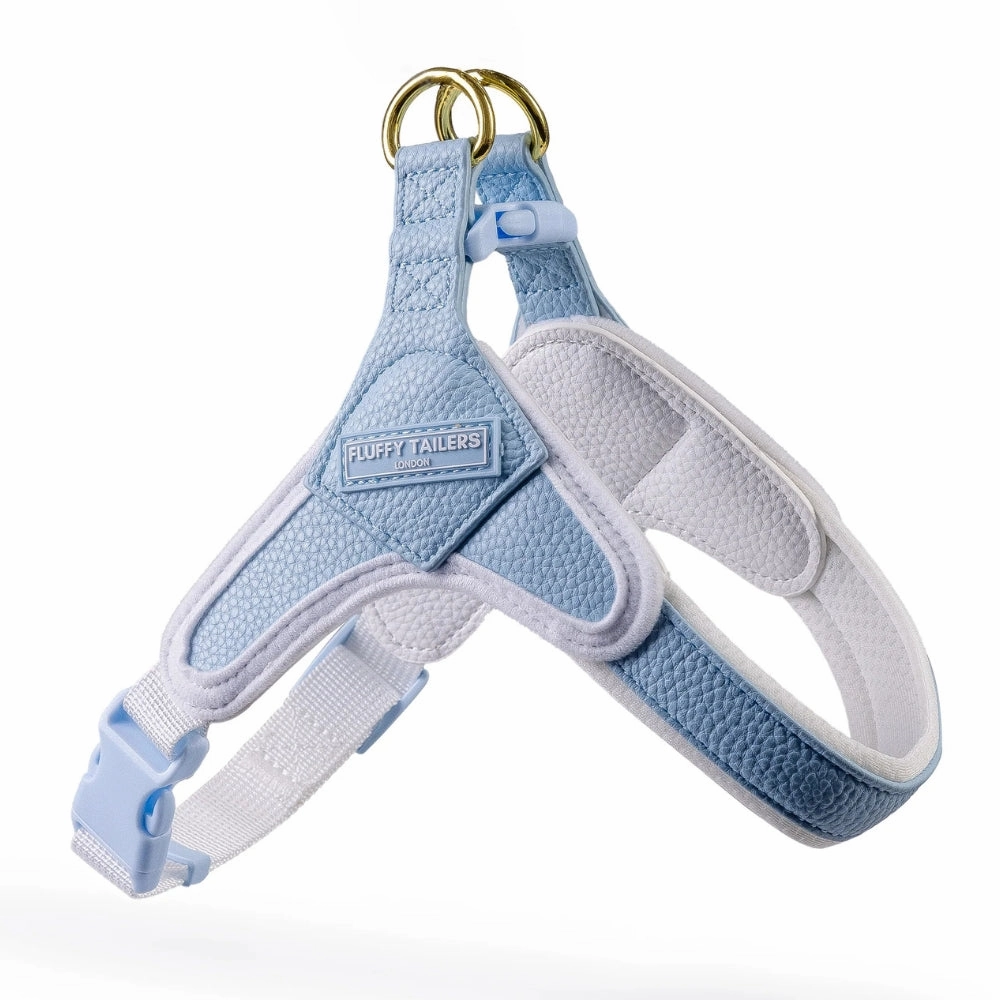 Baby Blue Vegan Leather Harness, Dog Collar, Lead and Poo Bag Holder Complete Set