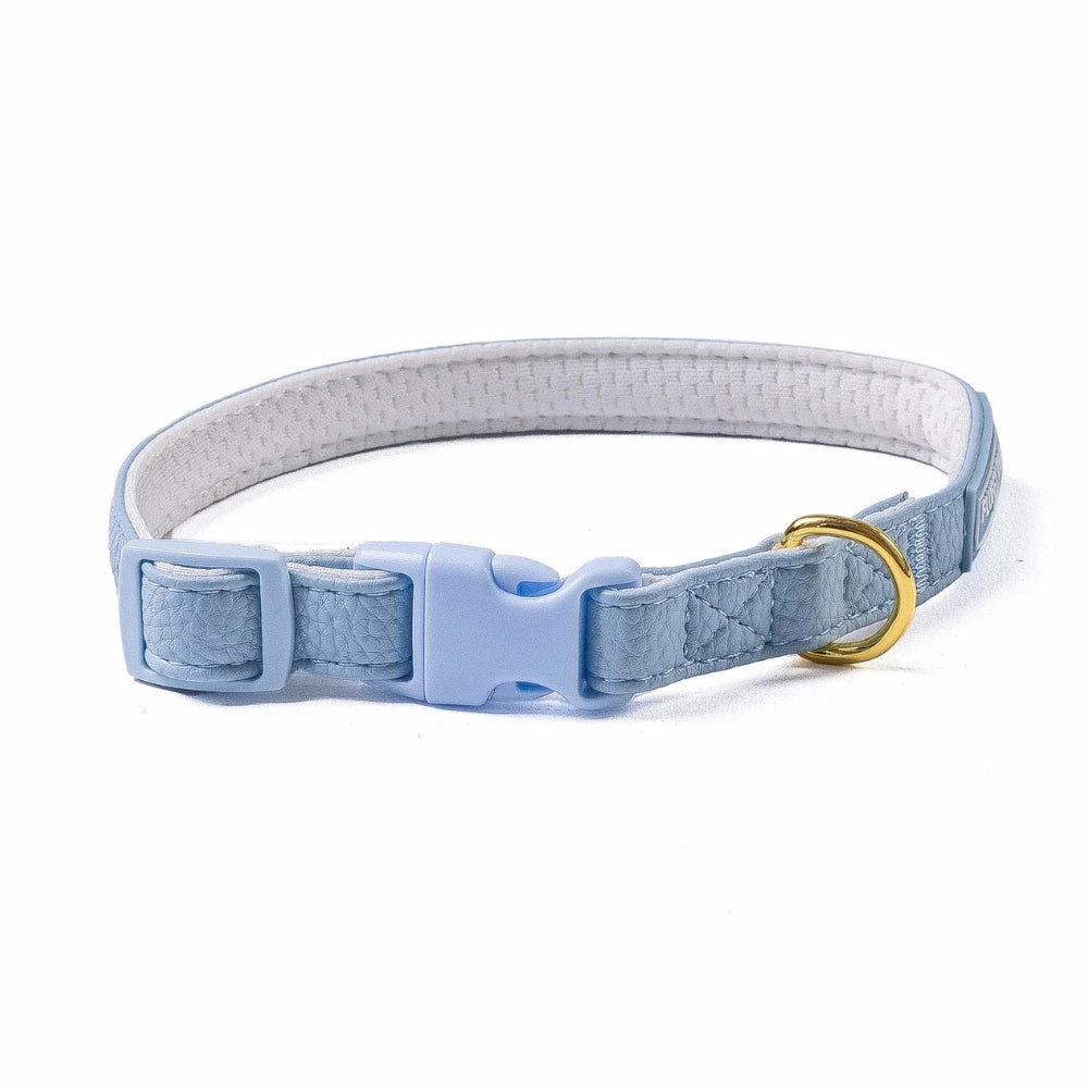 Baby Blue Vegan Leather Harness, Dog Collar, Lead and Poo Bag Holder Complete Set