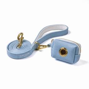 Baby Blue Vegan Leather Lead and Poo Bag Holder