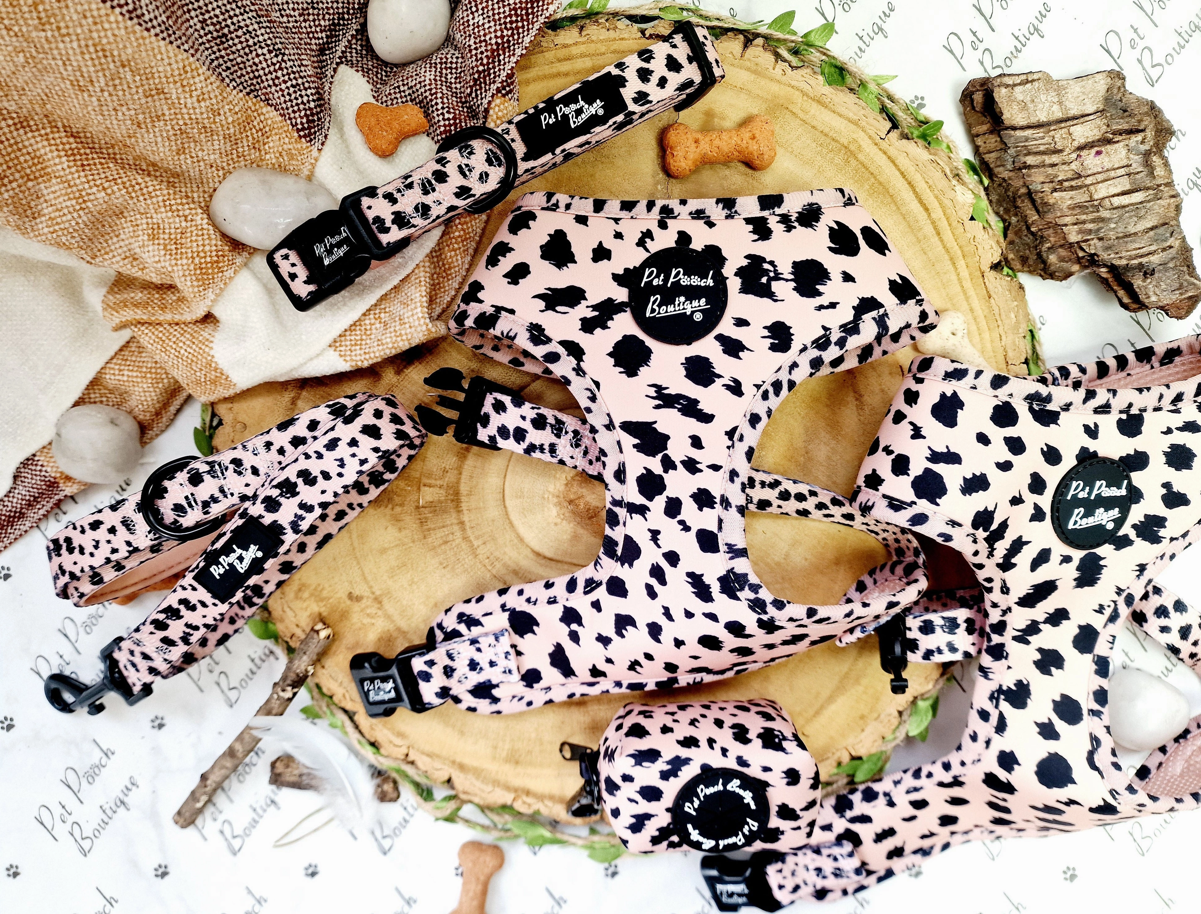 Beige & Black Scruffy Dots Dog Harness