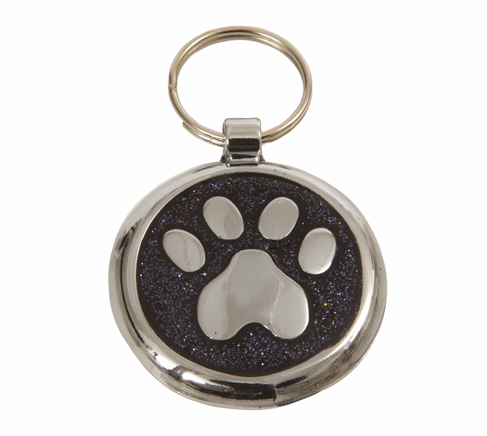 Black Glint Paw Print Small 20mm Designer Dog Tag Shimmer Range