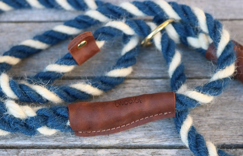 Blue and White 100% British Wool Dog Collar
