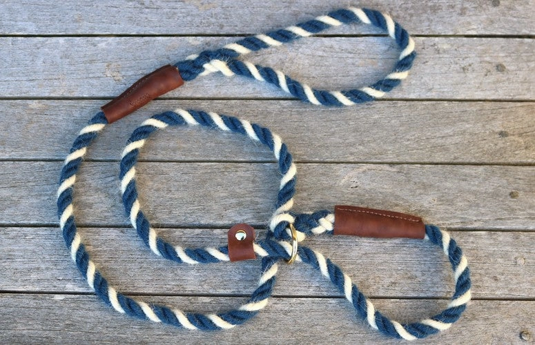 Blue and White 100% British Wool Dog Collar