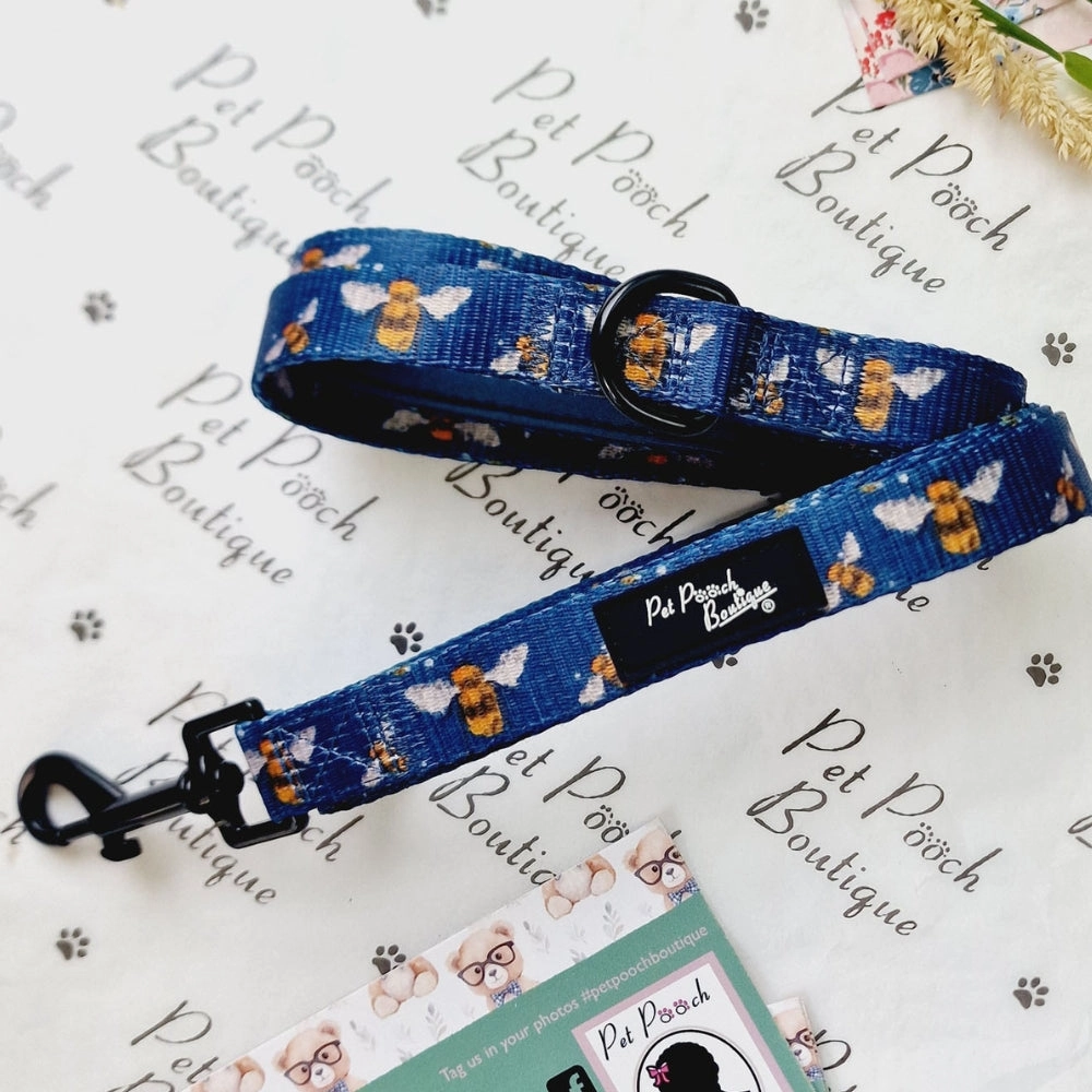 Blue Buzzy Bumble Bee Dog Collar