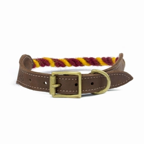 Burgundy and Yellow 100% British Wool Dog Collar