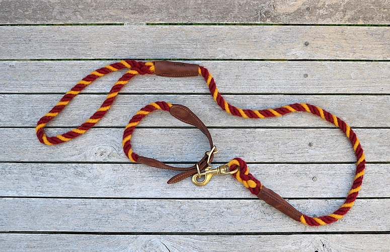 Burgundy and Yellow 100% British Wool Dog Collar