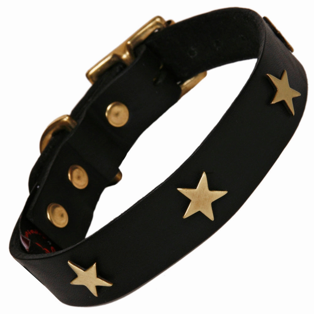 Creature Clothes Black Leather Dog Collar With Brass Studs