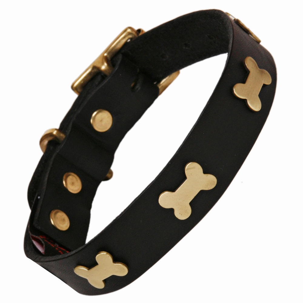 Creature Clothes Black Leather Dog Collar With Brass Studs