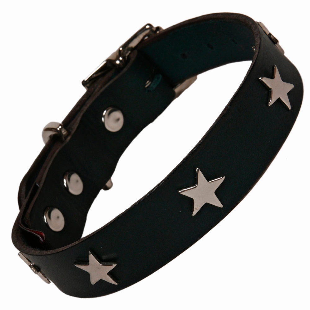 Creature Clothes Black Leather Dog Collar With Silver Studs