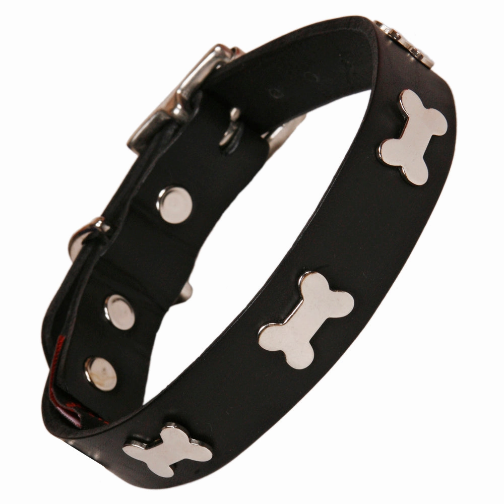 Creature Clothes Black Leather Dog Collar With Silver Studs