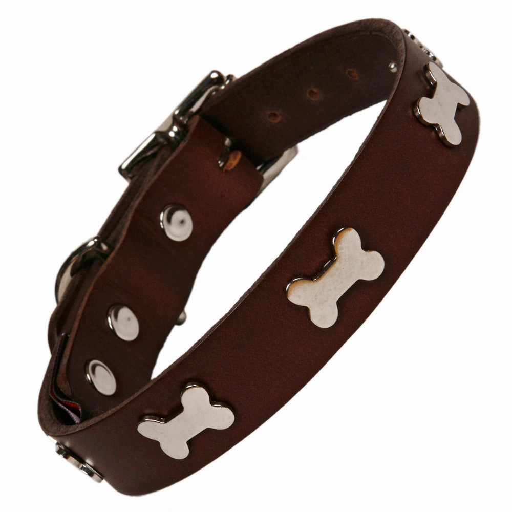Creature Clothes Brown Leather Dog Collar With Silver Studs