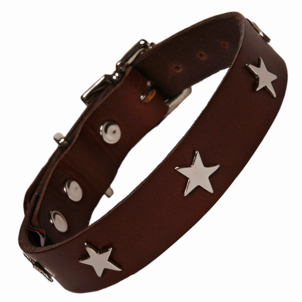 Creature Clothes Brown Leather Dog Collar With Silver Studs