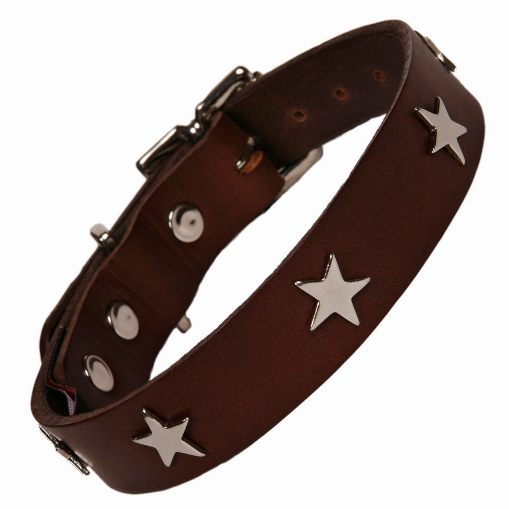 Creature Clothes Brown Leather Dog Collar With Silver Studs