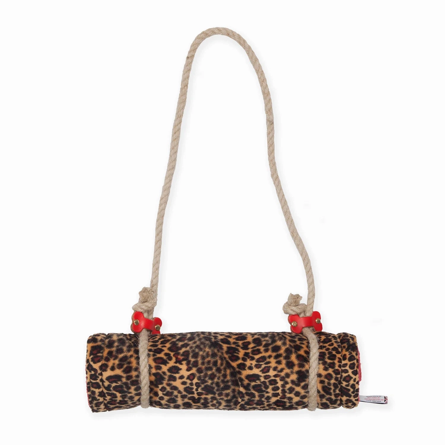 Creature Clothes Padded Dog Blanket in Leopard Faux Fur and Red Fleece