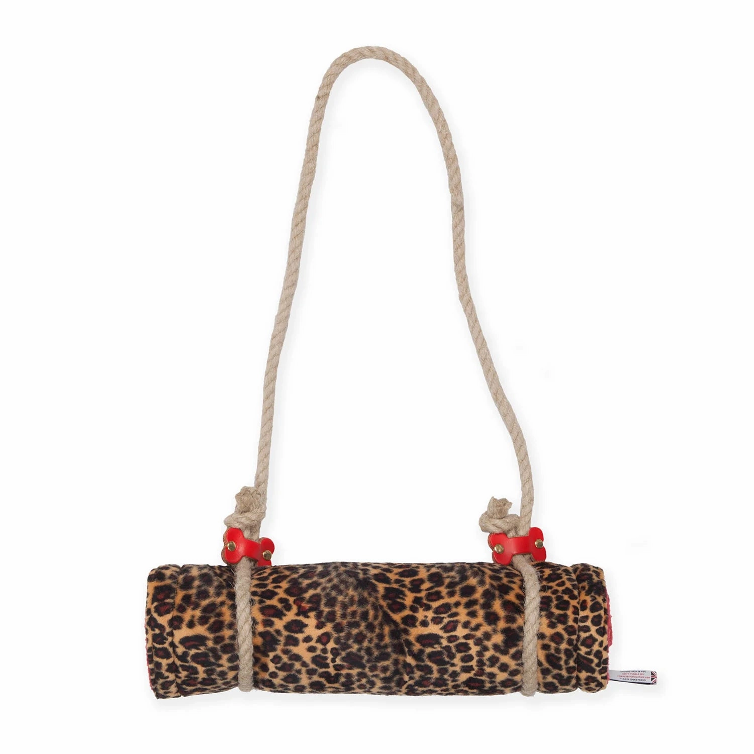 Creature Clothes Padded Dog Blanket in Leopard Faux Fur and Red Fleece