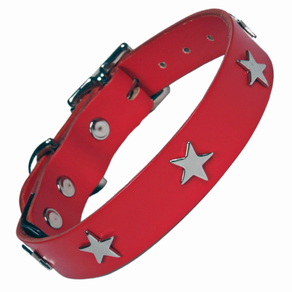 Creature Clothes Red Leather Dog Collar With Silver Studs