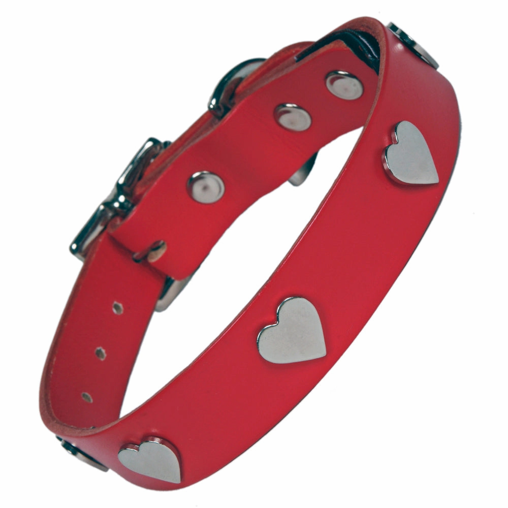Creature Clothes Red Leather Dog Collar With Silver Studs