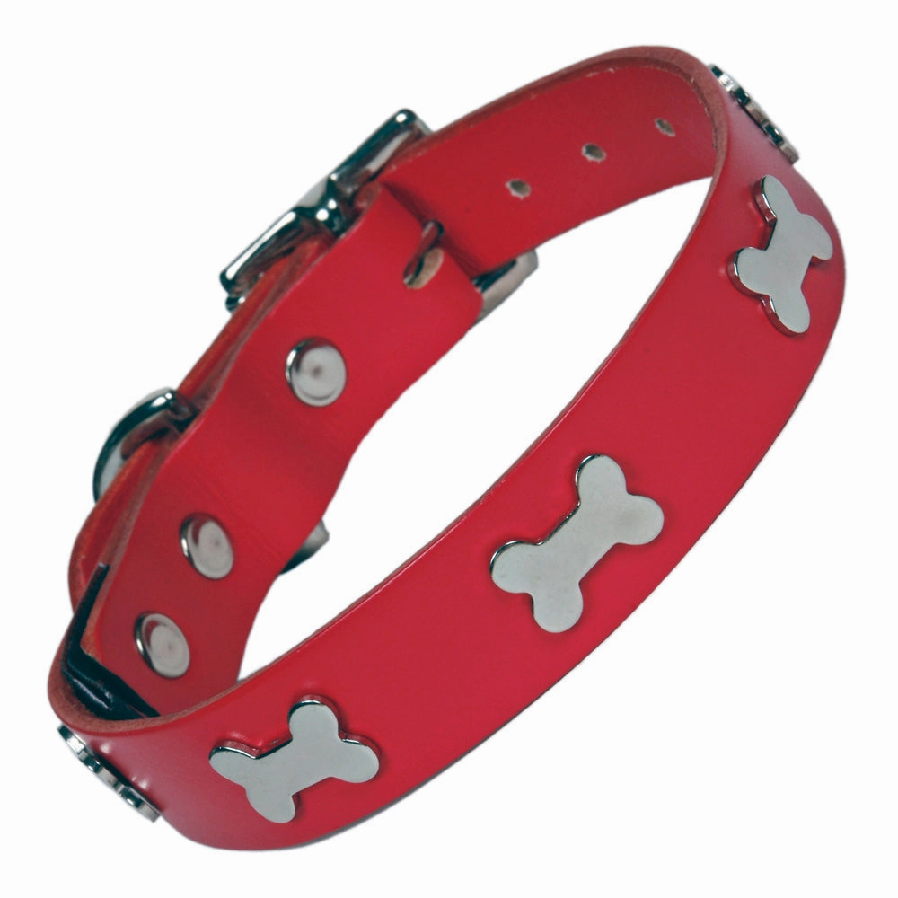 Creature Clothes Red Leather Dog Collar With Silver Studs