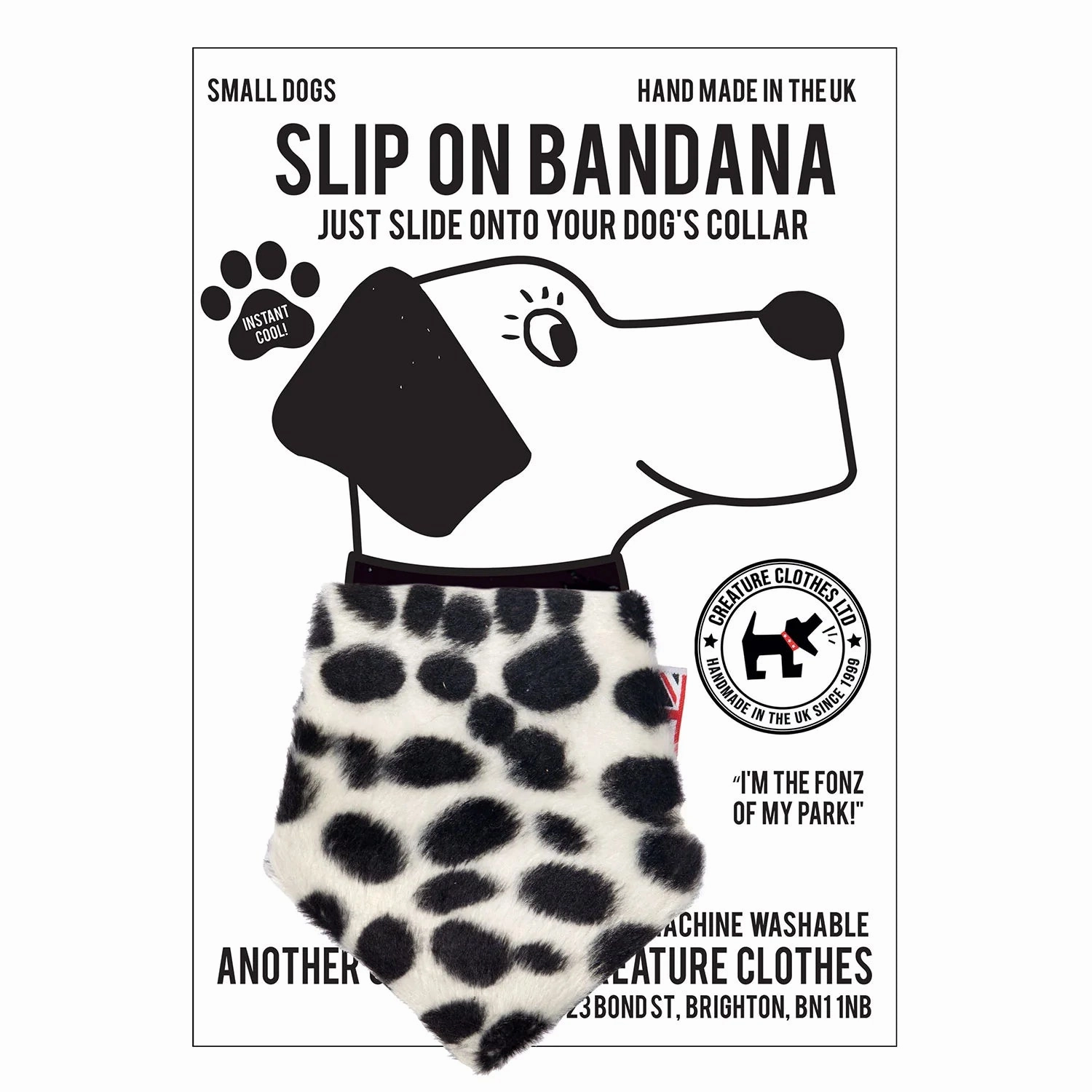 Creature Clothes Slip On Bandana In Dalmatian Faux Fur