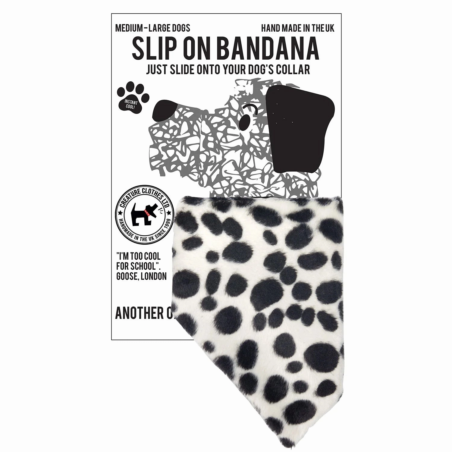Creature Clothes Slip On Bandana In Dalmatian Faux Fur