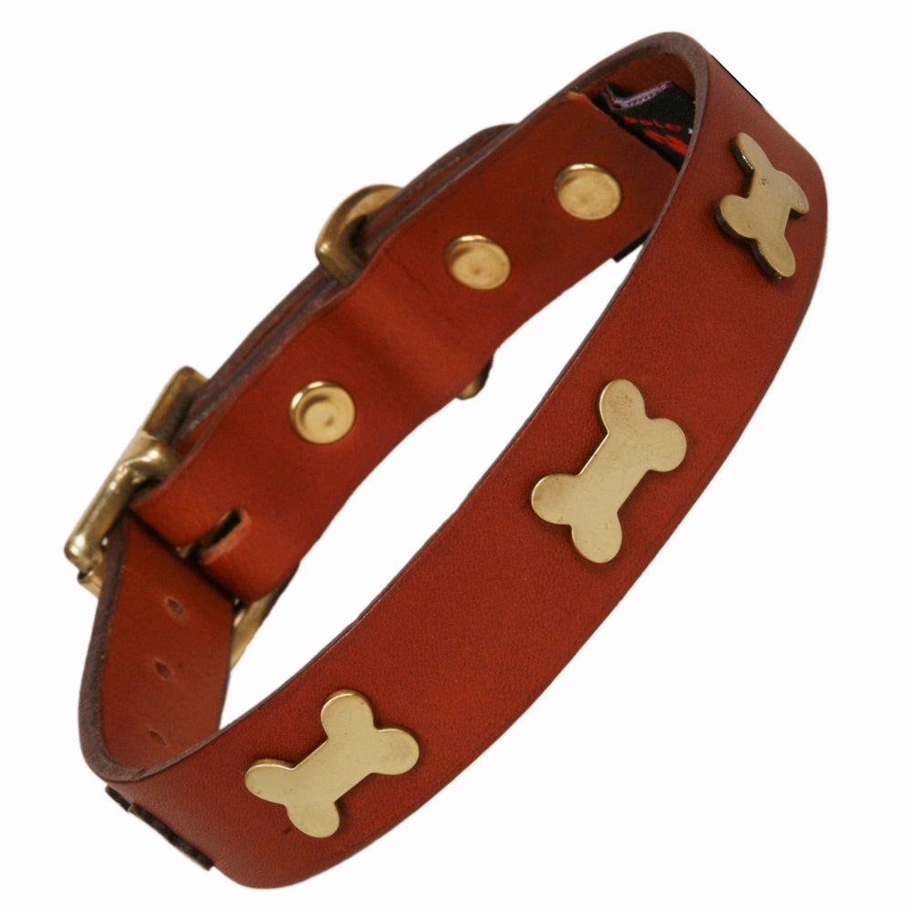 Creature Clothes Tan Leather Dog Collar With Brass Studs