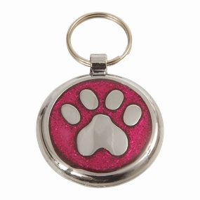 Deep Pink Paw Print Small 20mm Designer Dog Tag Shimmer Range
