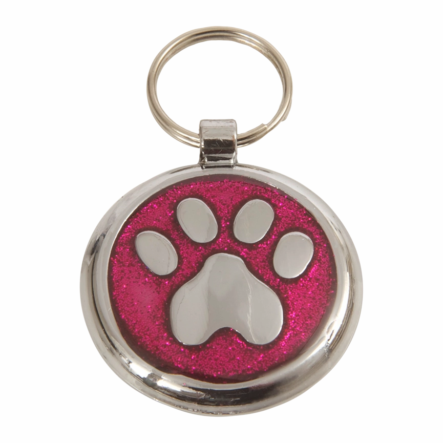 Deep Pink Paw Print Small 20mm Designer Dog Tag Shimmer Range