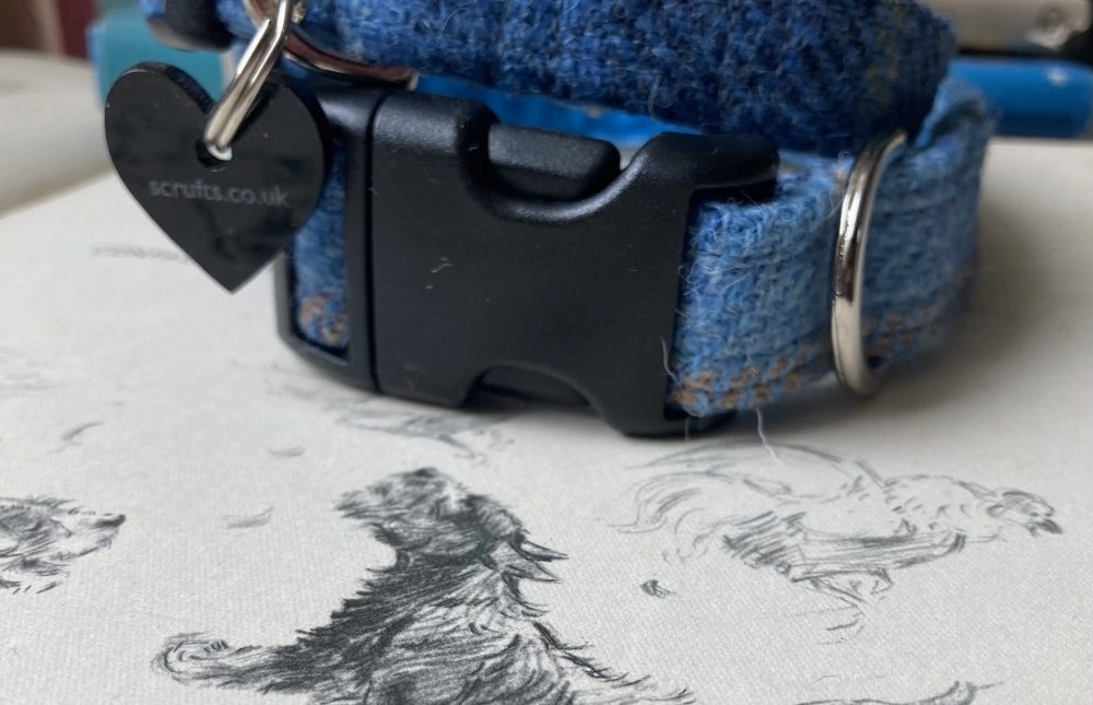 Denim Blue Harris Tweed Dog Collar