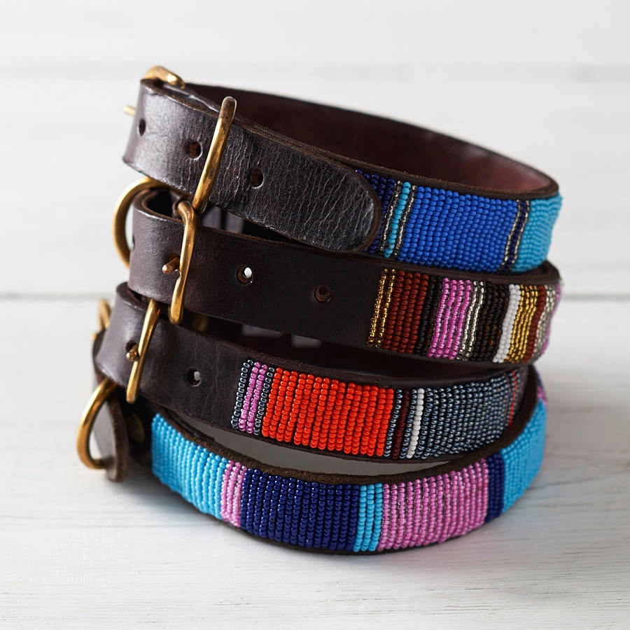 Designer Beaded Leather Dog Collar Posh Pink