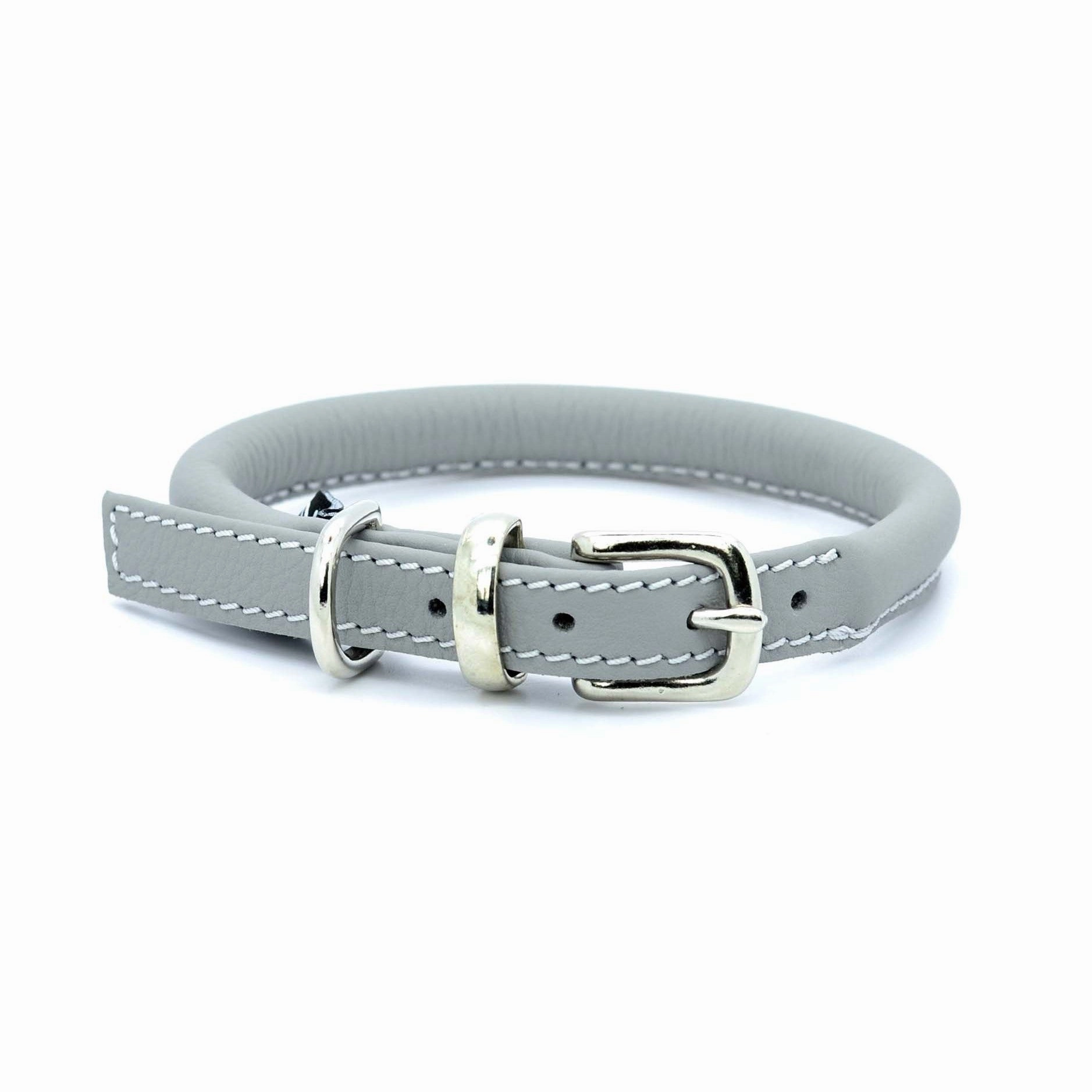 Dogs & Horses Rolled Leather Dog Collar and Lead Set Grey
