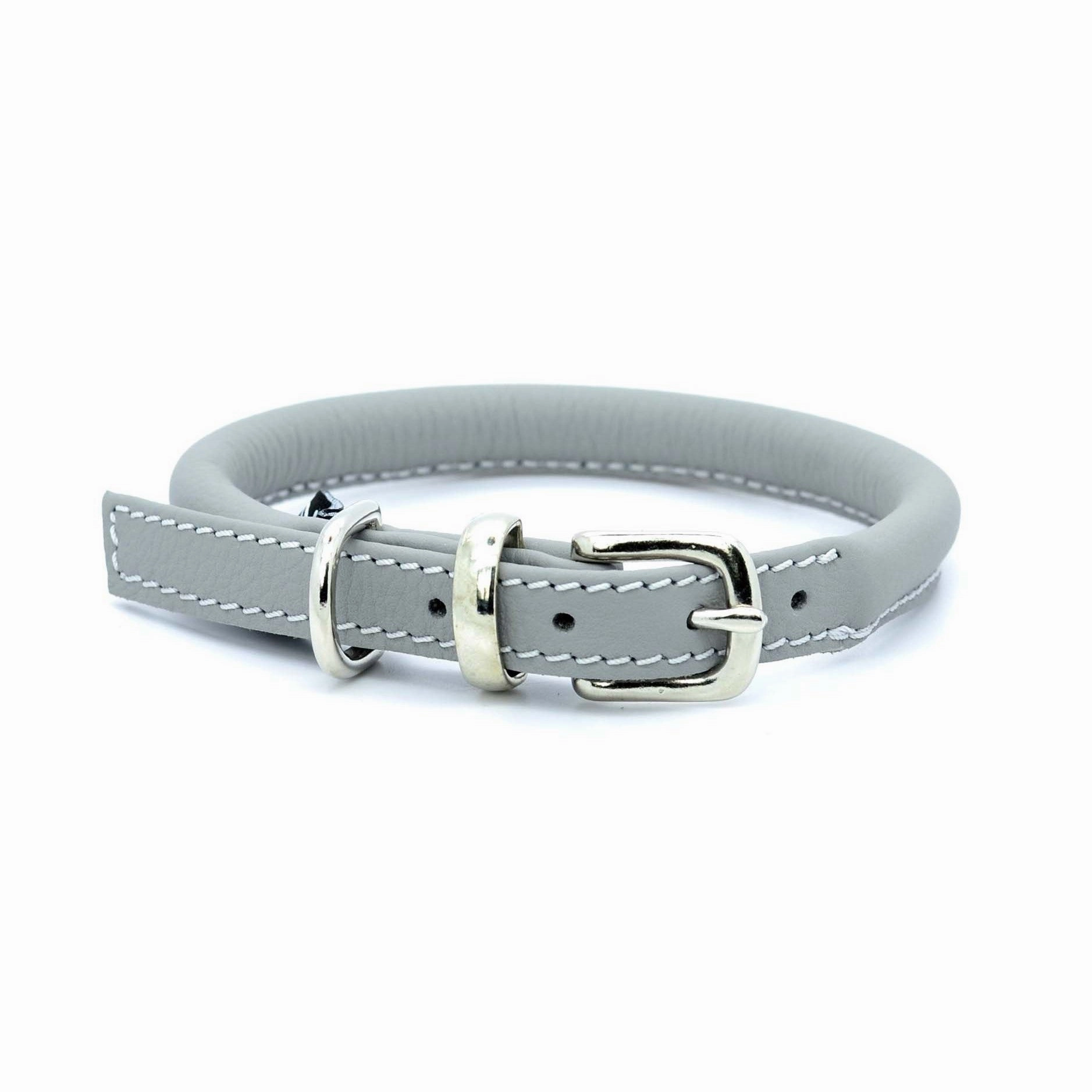 Dogs & Horses Rolled Leather Dog Collar and Lead Set Grey
