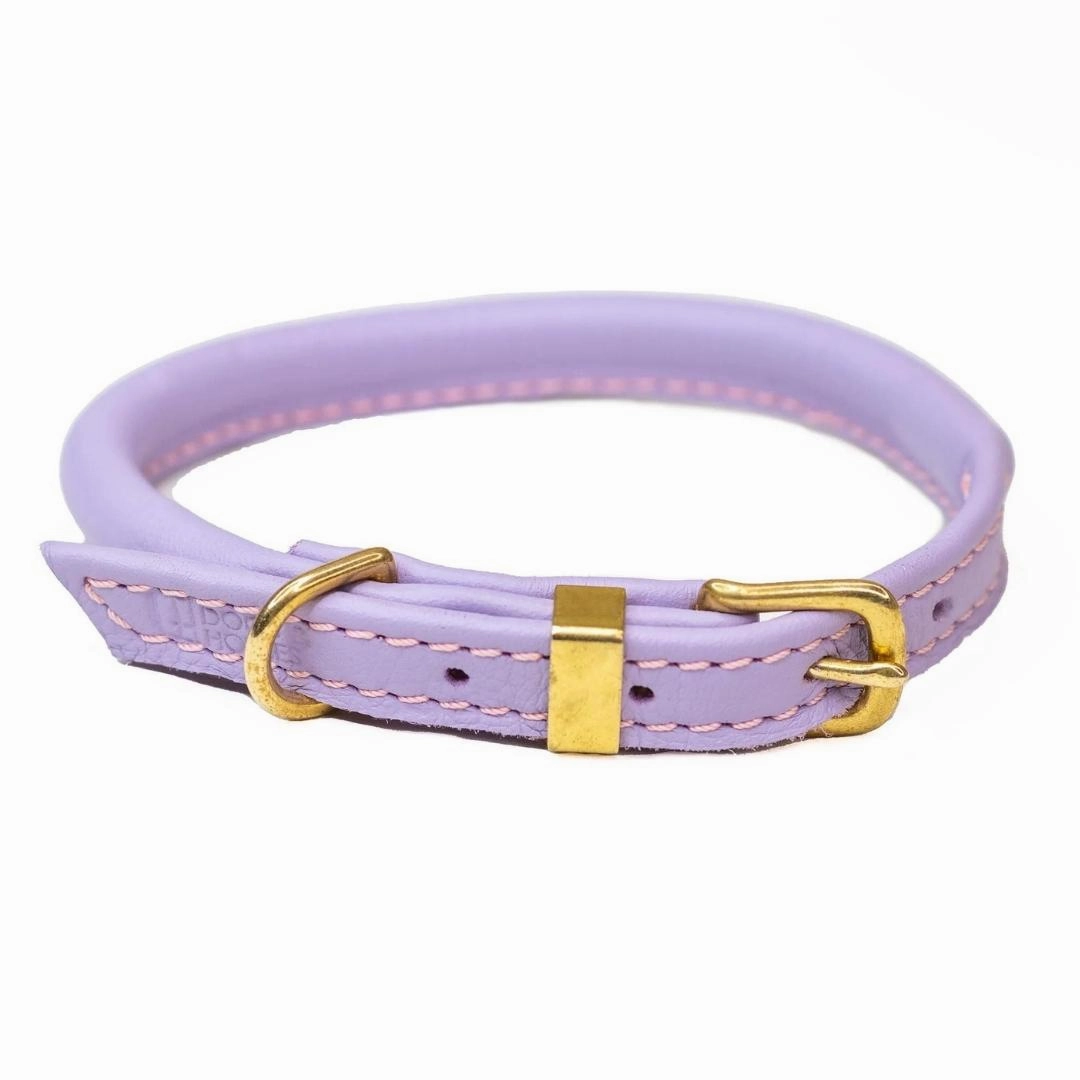 Dogs & Horses Rolled Leather Dog Collar and Lead Set Lilac