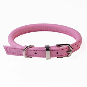 Dogs & Horses Rolled Leather Dog Collar Baby Pink
