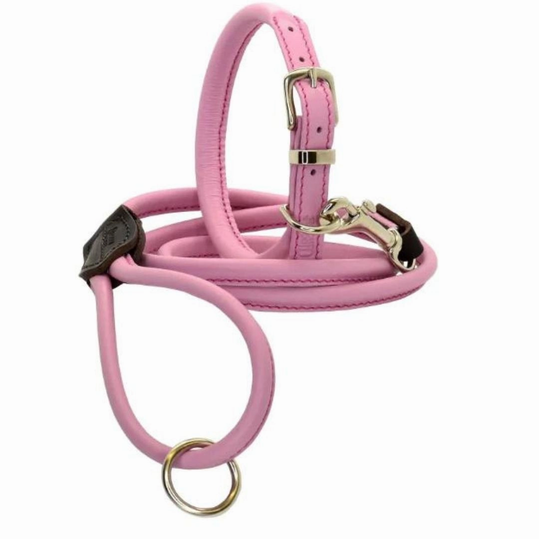 Dogs & Horses Rolled Leather Dog Collar Baby Pink
