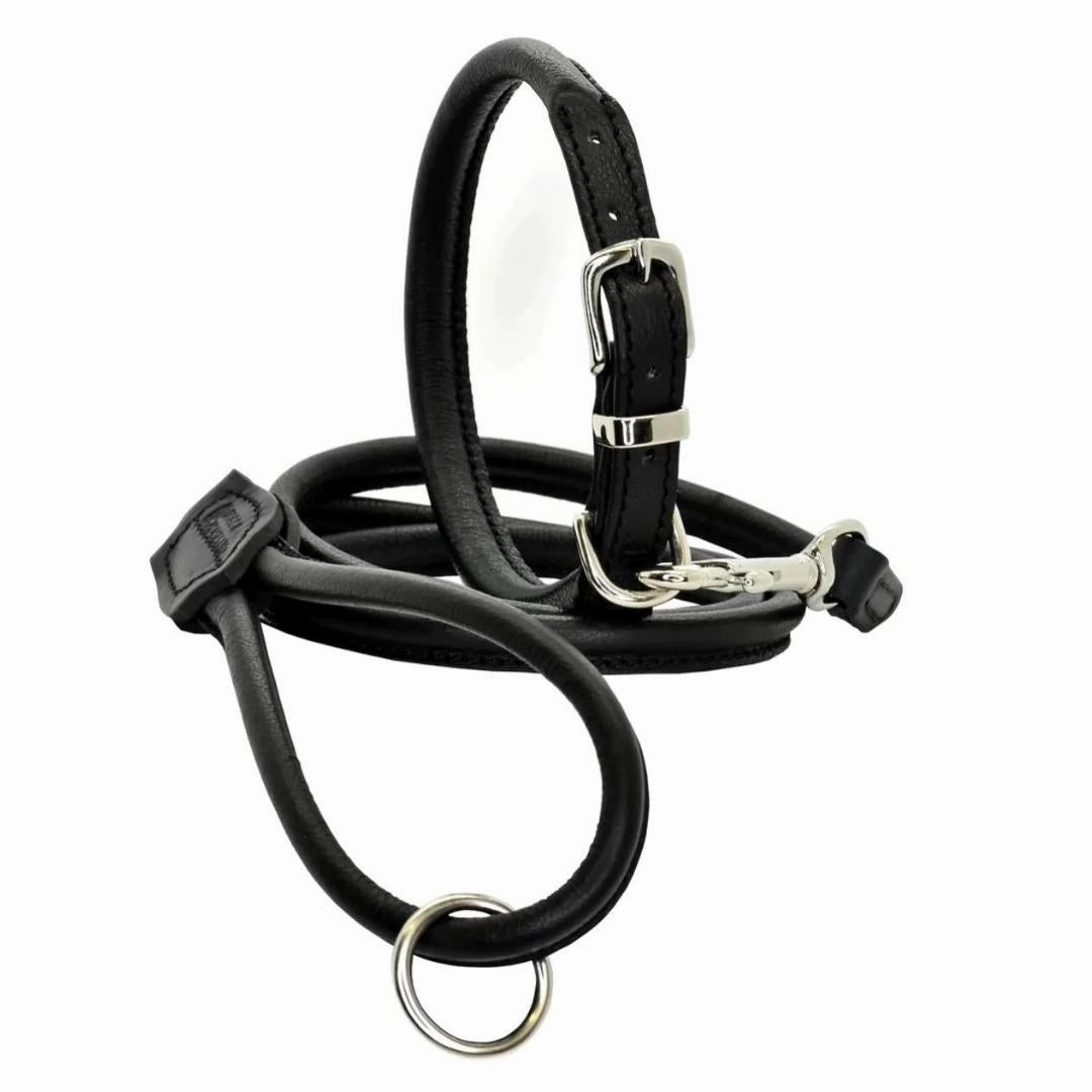 Dogs & Horses Rolled Leather Dog Collar Black With Chrome