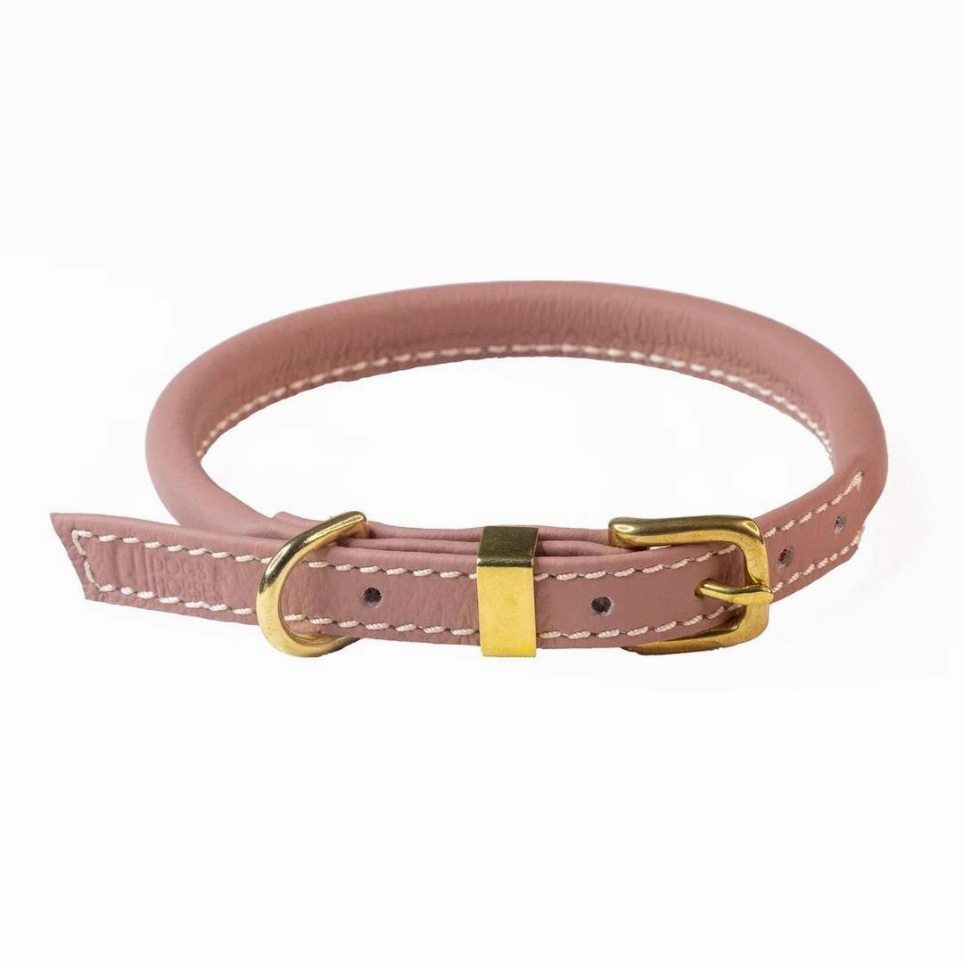 Dogs & Horses Rolled Leather Dog Collar Blush