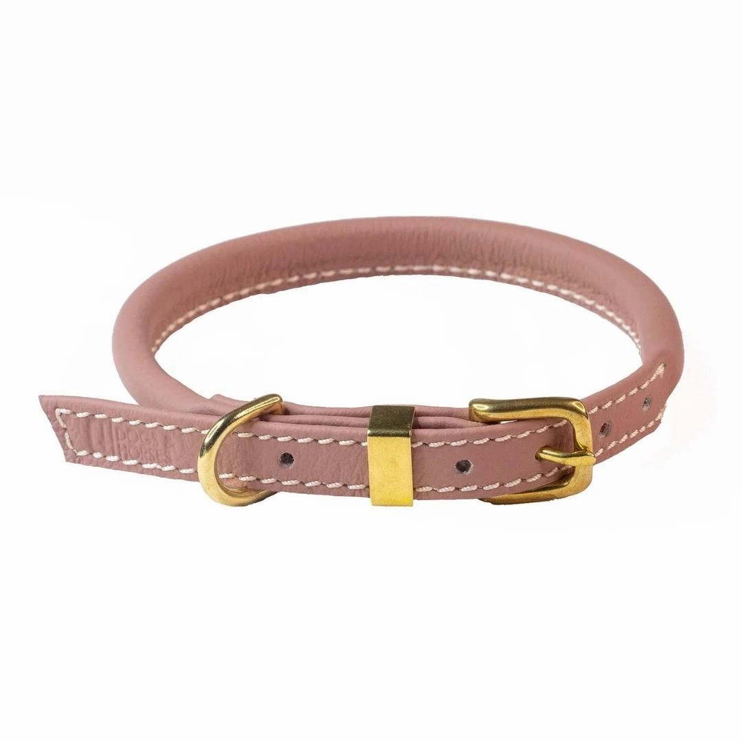 Dogs & Horses Rolled Leather Dog Collar Blush
