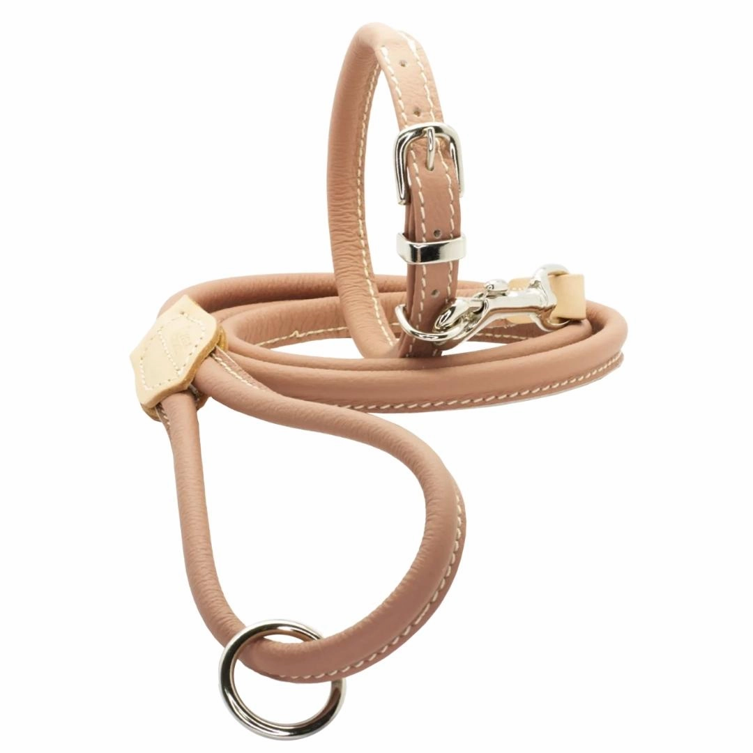 Dogs & Horses Rolled Leather Dog Collar Blush