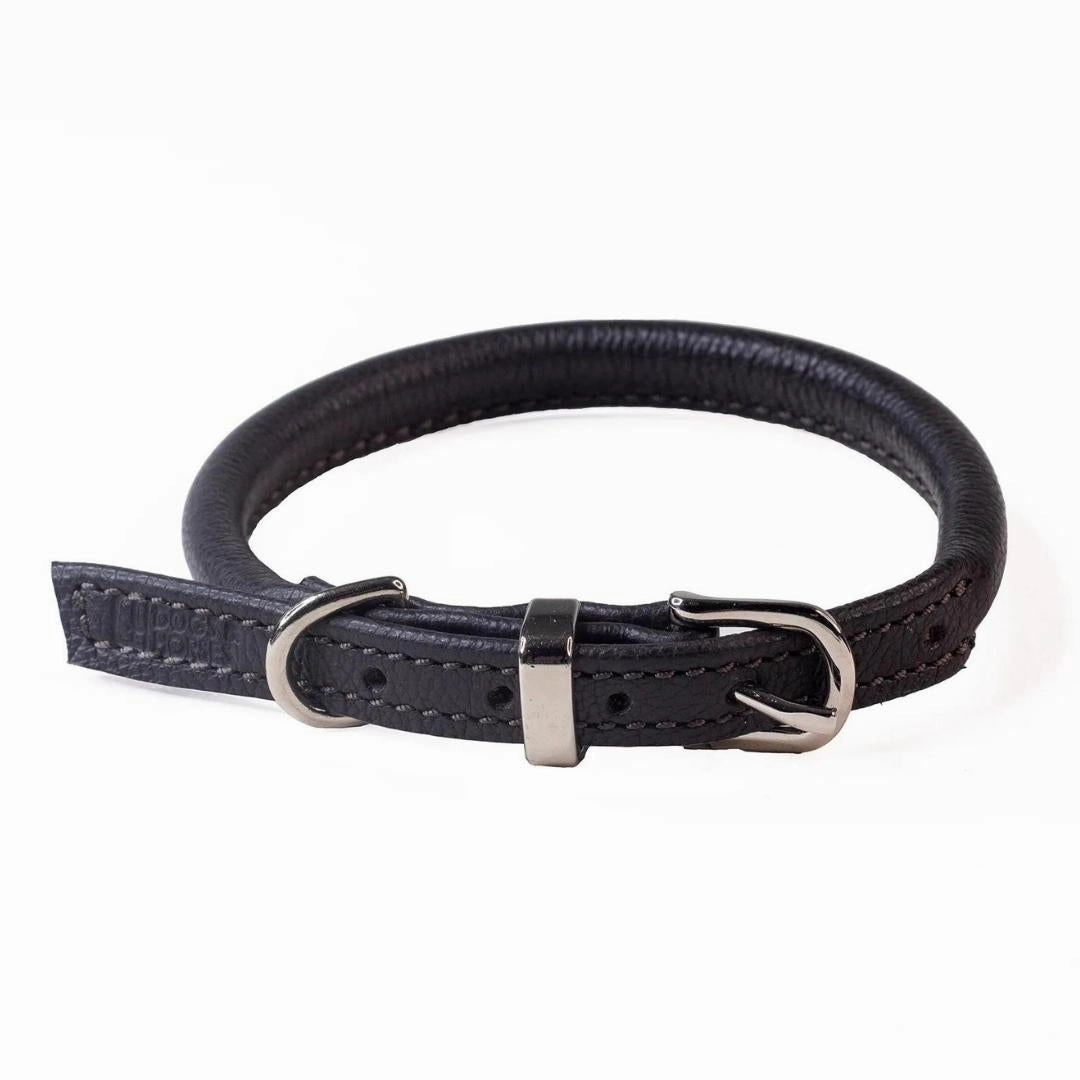 Dogs & Horses Rolled Leather Dog Collar Brown