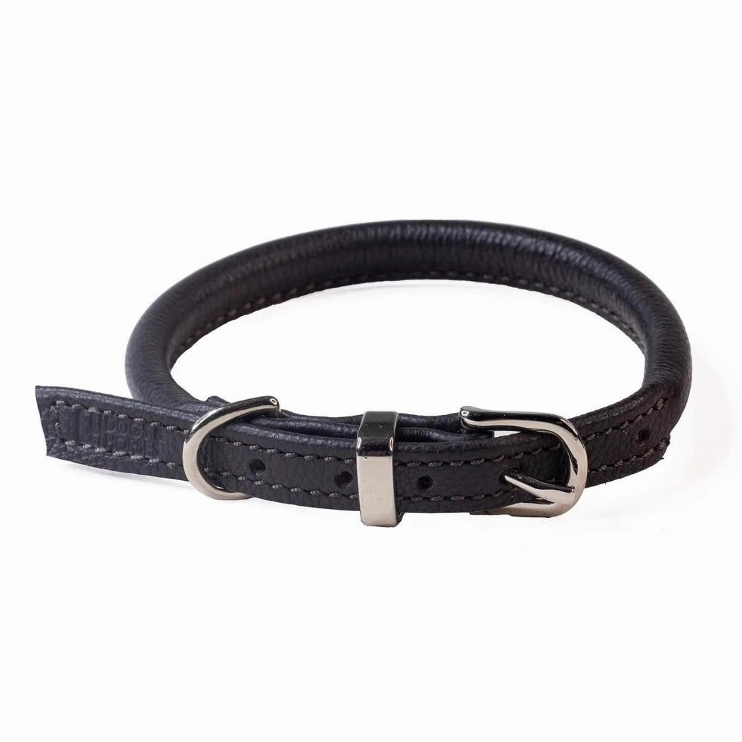 Dogs & Horses Rolled Leather Dog Collar Brown