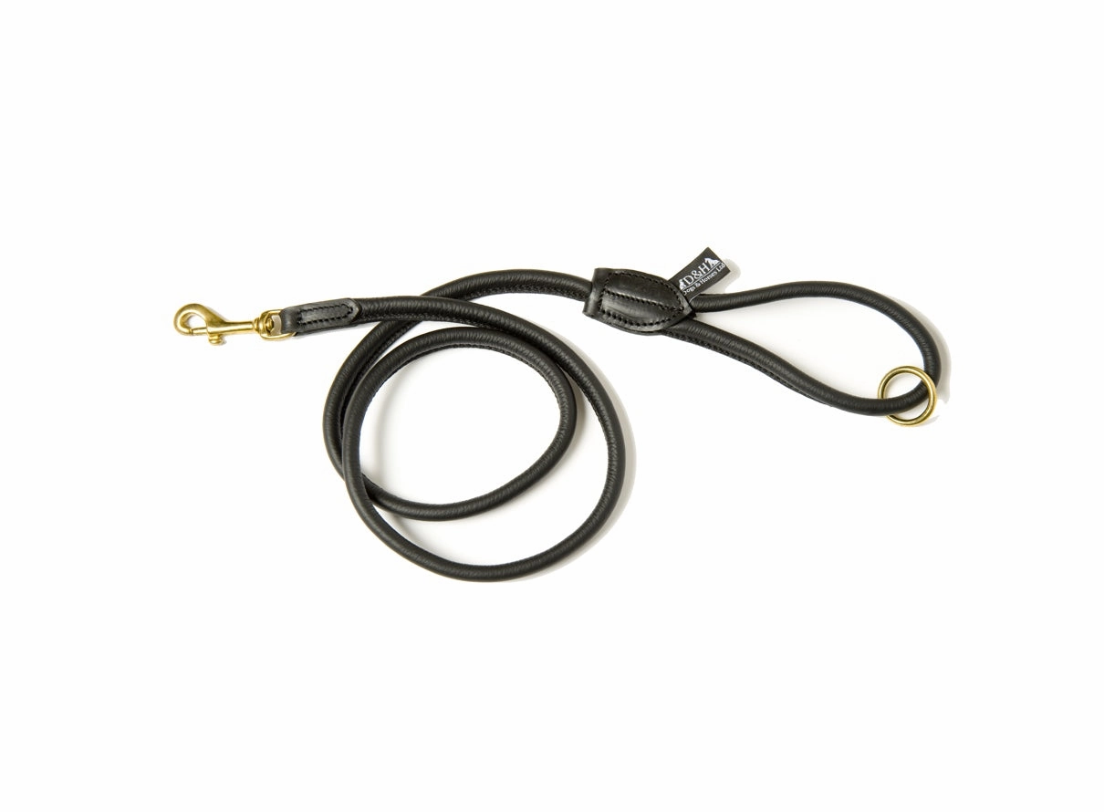 Dogs & Horses Soft Rolled Leather Lead Black With Brass