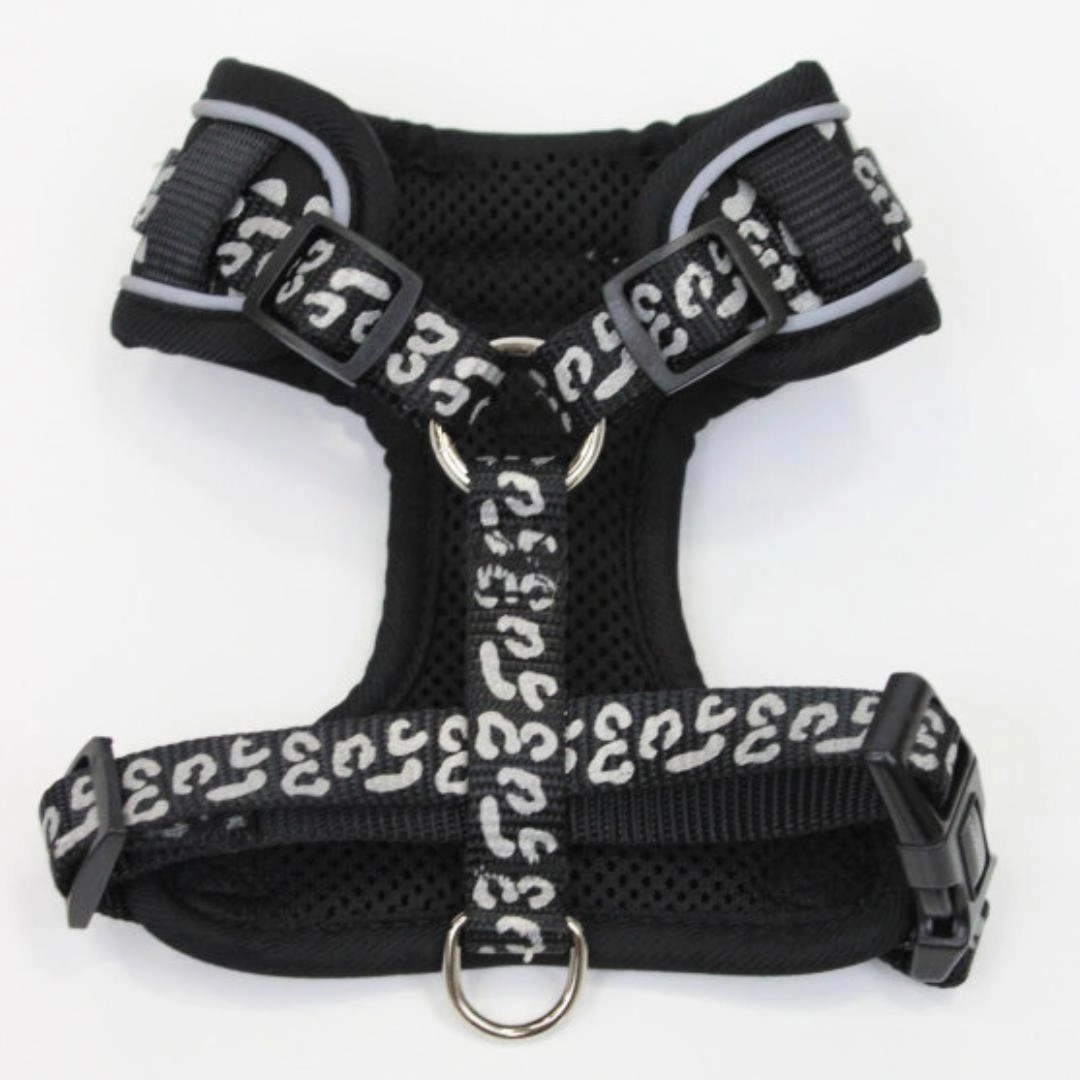 Doodlebone Adjustable Airmesh Dog Harness - Coal Leopard Reflective