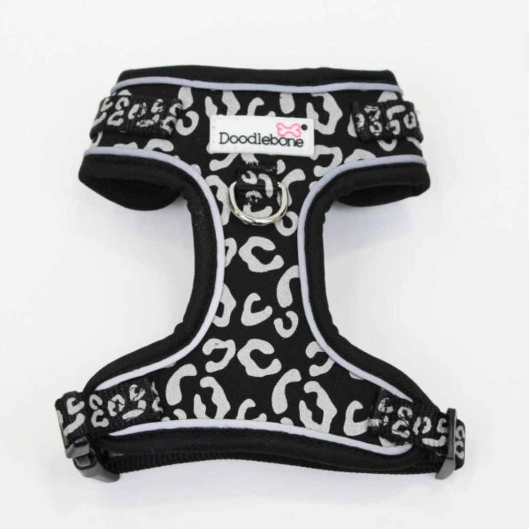 Doodlebone Adjustable Airmesh Dog Harness - Coal Leopard Reflective