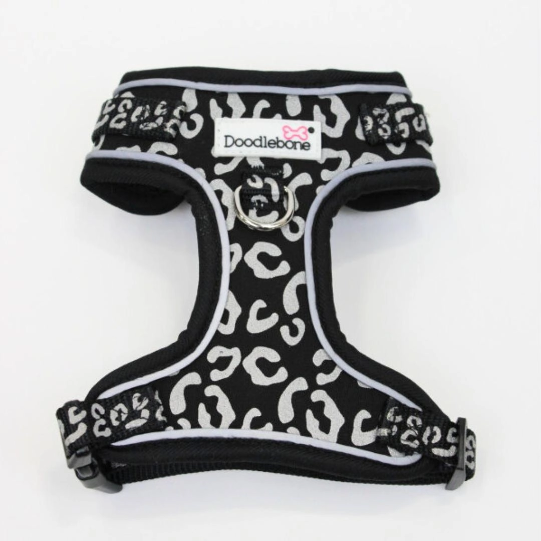 Doodlebone Adjustable Airmesh Dog Harness - Coal Leopard Reflective