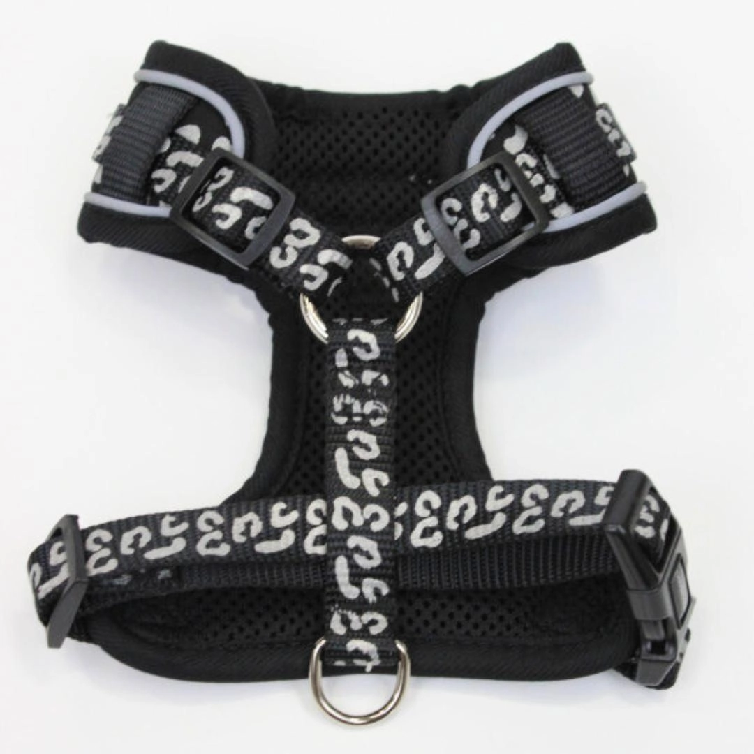 Doodlebone Adjustable Airmesh Dog Harness - Coal Leopard Reflective