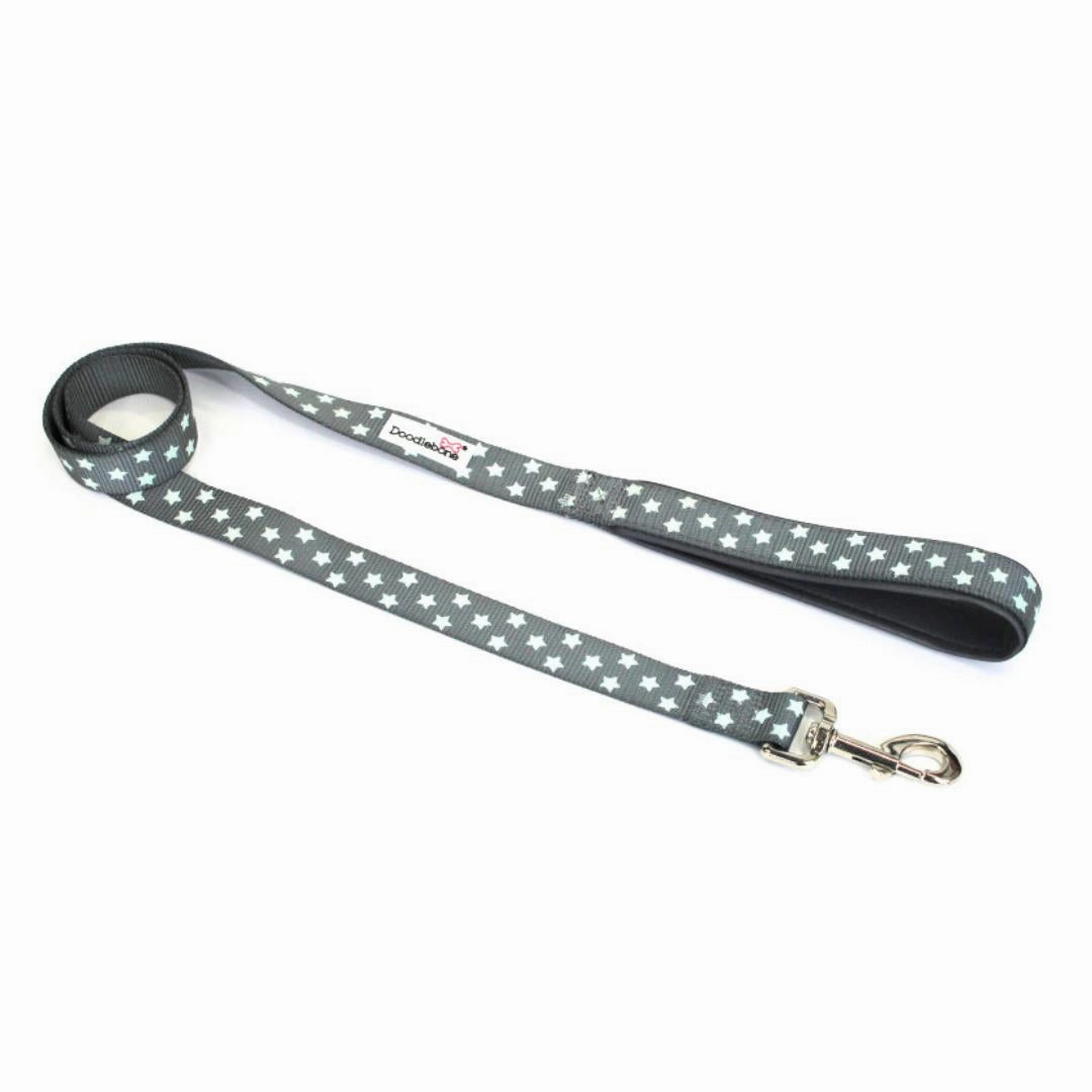 Doodlebone Padded Dog Collar - Grey Stars Glow In The Dark